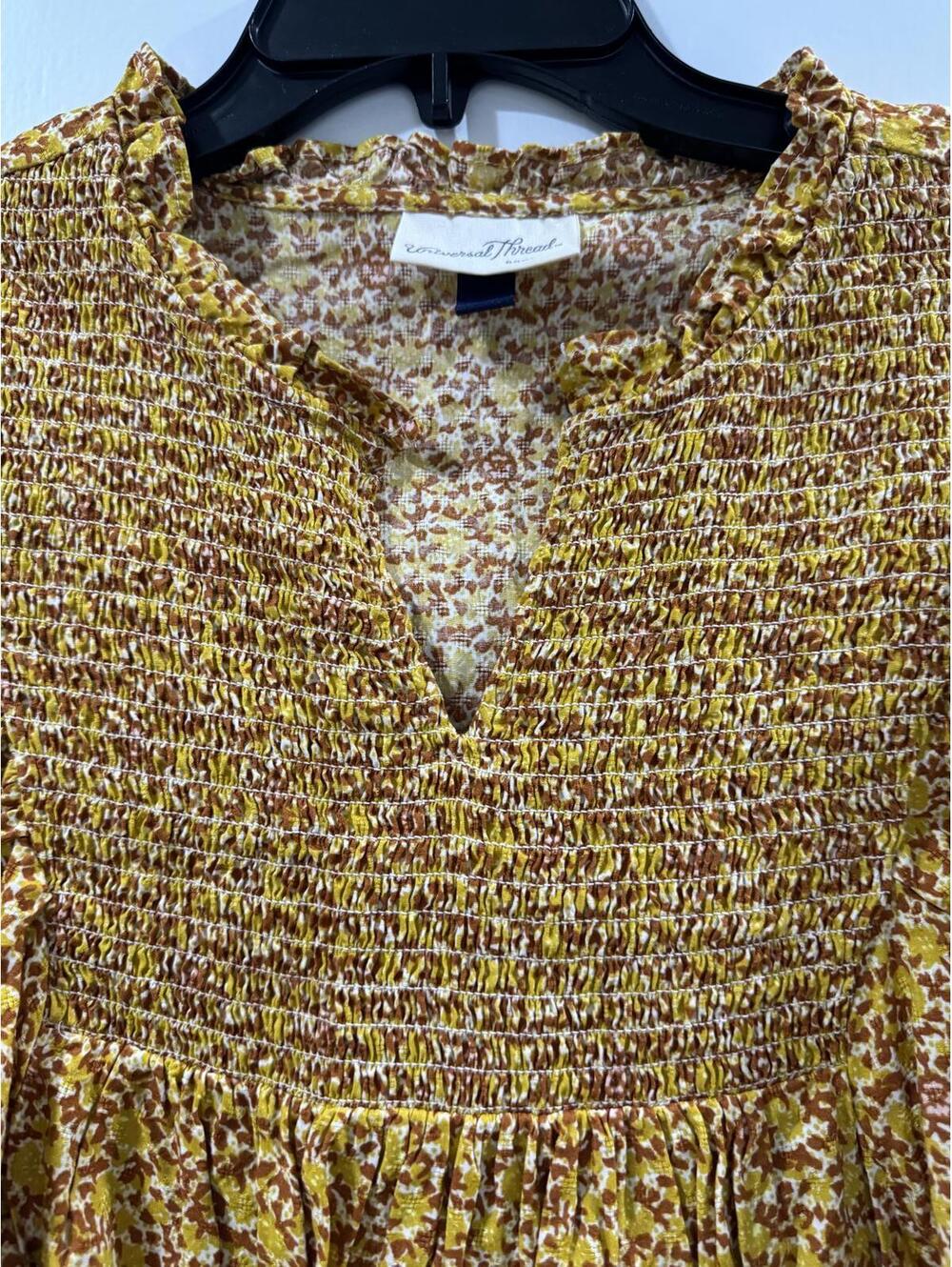 Universal Thread Yellow Floral Boho Peasant Blouse Size M Smocked Puff Sleeve - Picture 4 of 9